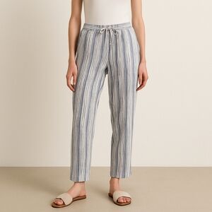 💙 Counterparts Wide Minimalist Elastic Waist Pockets Linen Rayon Ankle Pants Si